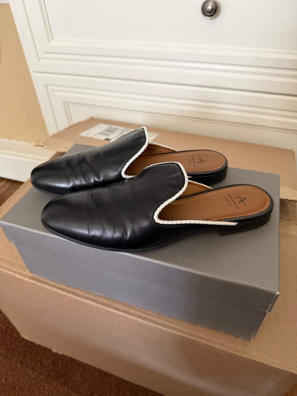 Aquatalia Black Braided Slip-On Leather Mule